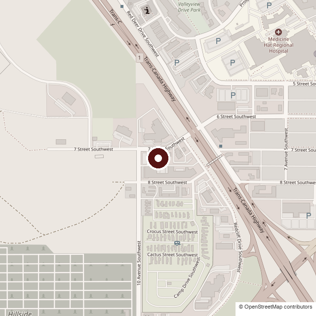 Map showing Rustic Kitchen + Bar at 925 7th Street SW, Medicine Hat